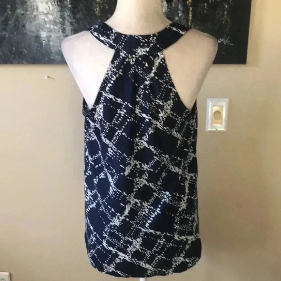 XXI Navy Blue and White Racer Back Square Hem Top-Size S/P - Picture 3 of 11